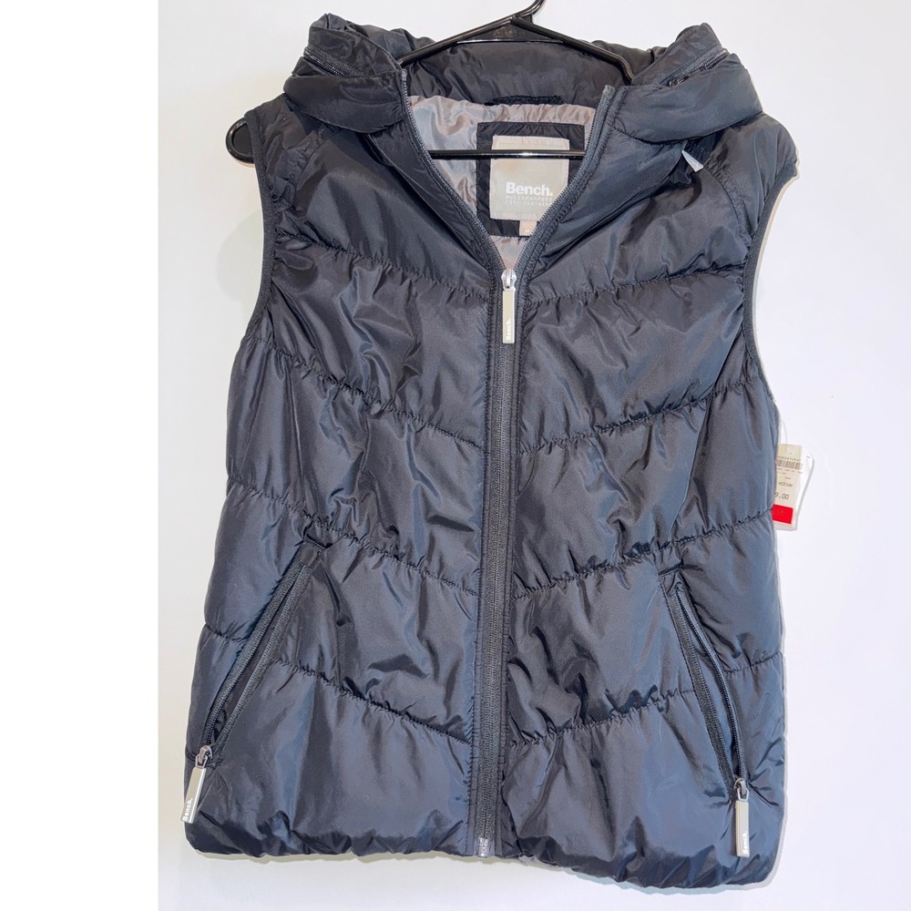 Bench Womens Black Puffer Vest Detachable Hood Medium Quilted New